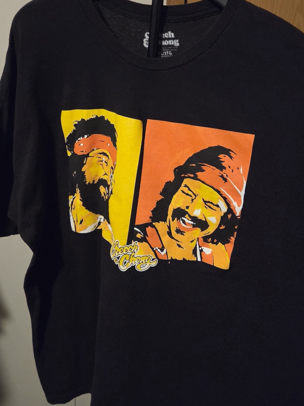 Cheech & Chong Black Graphic Tee with Yellow and Orange Panels